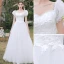 Chic / Beautiful White Lace Flower Wedding Dresses 2022 A-Line / Princess Square Neckline Short Sleeve Backless Floor-Length / Long Wedding