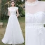 Chic / Beautiful White Lace Flower Wedding Dresses 2022 A-Line / Princess Scoop Neck Sleeveless Floor-Length / Long Wedding