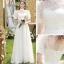 Elegant White Sequins Lace Flower Beach Wedding Dresses 2022 A-Line / Princess High Neck Short Sleeve Backless Floor-Length / Long Wedding