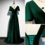 Elegant Velour Dark Green Prom Dresses 2022 A-Line / Princess Scoop Neck Short Sleeve Backless Sweep Train Formal Dresses