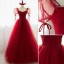 Chic / Beautiful Burgundy Prom Dresses 2022 A-Line / Princess Square Neckline Rhinestone Puffy Short Sleeve Backless Floor-Length / Long Formal Dresses