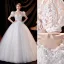 Charming Ivory Beading Wedding Dresses 2021 Ball Gown V-Neck Lace Flower Appliques Sequins Short Sleeve Backless Floor-Length / Long Wedding