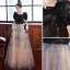 Élégant Noire Paillettes Faux Diamant Robe De Bal 2022 Princesse Encolure Carrée Manches Courtes Dos Nu Longue Robe De Ceremonie
