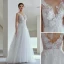 Light White Beading Lace Flower Beach Wedding Dresses 2022 A-Line / Princess V-Neck Sleeveless Backless Floor-Length / Long Wedding