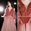 Charmant Rouge En Dentelle Papillon Robe De Bal 2022 Princesse Faux Diamant V-Cou Manches Longues Dos Nu Longue Robe De Ceremonie