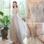 Chic / Beautiful Grey Beading Lace Flower Bridesmaid Dresses 2022 A-Line / Princess Rhinestone Sequins Short Sleeve Backless Floor-Length / Long Wedding Bridesmaid Dresses