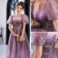 Chic / Beautiful Lilac Glitter Prom Dresses 2022 A-Line / Princess Square Neckline Puffy Short Sleeve Backless Floor-Length / Long Formal Dresses