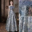 Charming Sky Blue Glitter Prom Dresses 2022 A-Line / Princess Tassel Off-The-Shoulder Rhinestone Sequins Short Sleeve Backless Floor-Length / Long Formal Dresses