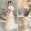 Fashion Daffodil Beading Sequins Lace Flower Bridesmaid Dresses 2022 A-Line / Princess Sash Short Sleeve Backless Floor-Length / Long Bridesmaid Dresses