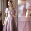 Chic / Belle Rougissant Rose Tachetée Robe De Bal 2022 Princesse Encolure Carrée Perle Manches Courtes Dos Nu Longue Robe De Ceremonie