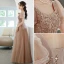 Charming Champagne Glitter Prom Dresses 2022 A-Line / Princess Scoop Neck Beading Sequins Short Sleeve Backless Floor-Length / Long Formal Dresses