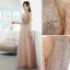 Charming Champagne Prom Dresses 2022 A-Line / Princess Scoop Neck Lace Sequins Beading Flower Sleeveless Floor-Length / Long Formal Dresses