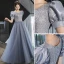 Elegant Sky Blue Beading Sequins Prom Dresses 2022 A-Line / Princess Scoop Neck Short Sleeve Floor-Length / Long Formal Dresses