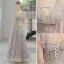 Charming Luxury / Gorgeous Grey Glitter Evening Dresses 2022 A-Line / Princess V-Neck Sequins Rhinestone Short Sleeve Backless Floor-Length / Long Evening Party Formal Dresses