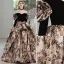 Vintage / Retro Black Printing Prom Dresses 2022 Ball Gown Off-The-Shoulder 3/4 Sleeve Backless Court Train Formal Dresses