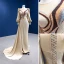 Fashion Champagne Satin Evening Dresses 2022 Trumpet / Mermaid Scoop Neck Multi-Colors Beading Pearl Long Sleeve Court Train Evening Party Formal Dresses