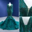 Vintage / Retro High-end Dark Green Cascading Ruffles Prom Dresses 2022 Trumpet / Mermaid V-Neck Beading Pearl Lace Flower Long Sleeve Backless Floor-Length / Long