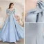 Elegant Sky Blue Satin Prom Dresses 2021 A-Line / Princess Square Neckline Short Sleeve Backless Floor-Length / Long Formal Dresses