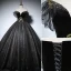 Elegant Black Prom Dresses 2022 Ball Gown Off-The-Shoulder Short Sleeve Backless Beading Sequins Floor-Length / Long Formal Dresses