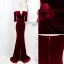 Charming Burgundy Suede Evening Dresses 2022 Trumpet / Mermaid Off-The-Shoulder Short Sleeve Backless Sash Flower Sweep Train Evening Party Formal Dresses