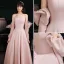 Simple Rougissant Rose Couleur Unie Satin Robe De Bal 2021 Princesse Manches Courtes Longue Robe De Ceremonie