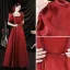 Elegant Burgundy Satin Prom Dresses 2021 A-Line / Princess Square Neckline Puffy Short Sleeve Backless Floor-Length / Long Prom Dresses