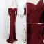 Scintillantes Sexy Bordeaux Paillettes Robe De Soirée 2022 Trompette / Sirène De l'épaule Manches Courtes Dos Nu Longue Robe De Ceremonie