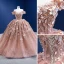 High-end Champagne Pearl Appliques Sequins Prom Dresses 2022 Ball Gown Off-The-Shoulder Short Sleeve Backless Floor-Length / Long Formal Dresses