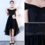 Schöne Schwarz Heimkehr Abiballkleider 2018 A Linie Schleife Off Shoulder Rückenfreies Ärmellos Asymmetrisch Festliche Kleider