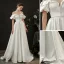 High End Ivory / Creme Satin Brautkleider / Hochzeitskleider 2021 A Linie Rüschen Off Shoulder Kurze Ärmel Rückenfreies Sweep / Pinsel Zug Hochzeit