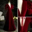 Vintage Burgundy Mocka Balklänningar 2021 Prinsessa V-Hals Korta ärm Halterneck Långa Formella Klänningar