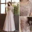 Chic / Belle Rougissant Rose Robe De Bal 2021 Princesse Encolure Carrée Perlage Appliques Paillettes Manches Courtes Dos Nu Longue Robe De Ceremonie