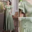Elegante Salbeigrün Satin Ballkleider 2021 A Linie V-Ausschnitt Geschwollenes Kurze Ärmel Lange Festliche Kleider