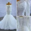 High-end White Wedding Dresses 2021 Trumpet / Mermaid Off-The-Shoulder Lace Flower Long Sleeve Backless Court Train Wedding
