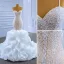 Luxe Haut de Gamme Charmant Blanche Volants en Cascade Robe De Mariée 2021 Trompette / Sirène Bretelles Spaghetti Sans Manches Perlage Perle En Dentelle Fleur Dos Nu