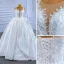 Luxus / Herrlich High End Weiß Perle Spitze Blumen Brautkleider / Hochzeitskleider 2021 Ballkleid Satin Rundhalsausschnitt Ärmellos Rückenfreies Kapelle-Schleppe Hochzeit