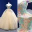 Flower Fairy Chic / Beautiful Champagne Pearl Lace Flower Prom Dresses 2021 Ball Gown Off-The-Shoulder Sleeveless Backless Floor-Length / Long Formal Dresses