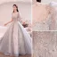 Chic / Belle Argenté En Dentelle Fleur Robe De Bal 2021 Princesse Col Haut Perlage Perle Faux Diamant Paillettes Manches Courtes Dos Nu Longue Robe De Ceremonie