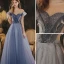 Elegant Ocean Blue Prom Dresses A-Line / Princess 2021 Scoop Neck Rhinestone Sequins Short Sleeve Backless Floor-Length / Long Formal Dresses