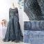 Vintage / Retro Luxury / Gorgeous Navy Blue Handmade  Beading Evening Dresses  2020 A-Line / Princess Scoop Neck Crystal Rhinestone Lace Flower Long Sleeve Backless Sweep Train Formal Dresses