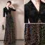 Charmant Noire Robe De Soirée 2020 Princesse Daim Col v profond Multi-Couleurs Paillettes 1/2 Manches Longue Robe De Ceremonie
