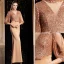 Chic Doré Robe De Soirée 2020 Princesse Encolure Dégagée Paillettes Noeud 3/4 Manches Longue Robe De Ceremonie