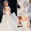Luxe Champagne Robe De Mariée 2020 Robe Boule Bustier Plumes Perlage En Dentelle Fleur Sans Manches Dos Nu Volants en Cascade Royal Train