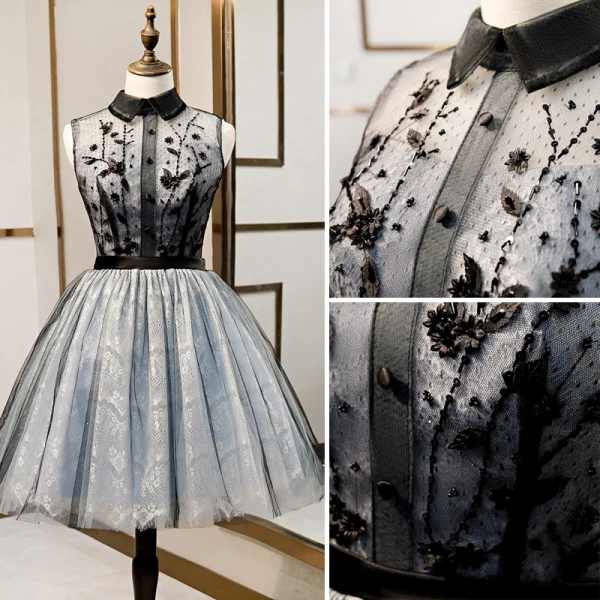 Fashion Black Homecoming Graduation Dresses 2020 A-Line / Princess Scoop Neck Sequins Lace Flower Sleeveless Knee-Length Formal Dresses