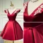 Chic / Beautiful Burgundy Party Dresses 2020 A-Line / Princess V-Neck Lace Flower Sleeveless Backless Short Formal Dresses