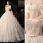 Charming Champagne Wedding Dresses 2020 A-Line / Princess Off-The-Shoulder Beading Bow Pearl Sequins Lace Flower Sleeveless Backless Court Train