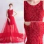 Charming Red Evening Dresses  2020 A-Line / Princess Scoop Neck Beading Sequins Lace Flower Sleeveless Cathedral Train Formal Dresses