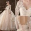 Elegant Ball Gown Champagne Empire Pregnant Wedding Dresses 2020 V-Neck Beading Sequins Lace Flower Long Sleeve Backless Cathedral Train