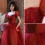 Mode Rouge Robe De Bal 2021 Princesse Encolure Dégagée Perlage Cristal Paillettes Manches Courtes Dos Nu Longue Promo Robe De Ceremonie