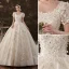 Elegante Champagner Ballkleid Brautkleider / Hochzeitskleider 2020 Eckiger Ausschnitt Perlenstickerei Pailletten Applikationen Kurze Ärmel Rückenfreies Kathedrale Schleppe